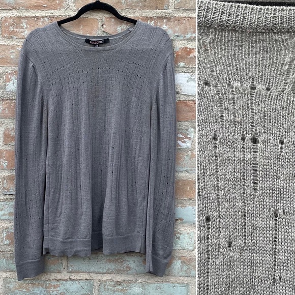 Neil Barrett Sweater Mens Grey Merino Wool Distressed Crew Neck Long Sleeve - Picture 1 of 12